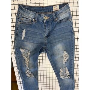 Urban Chic Women's Size 5 Distressed Skinny Jeans Medium Wash Raw Hem Stretch